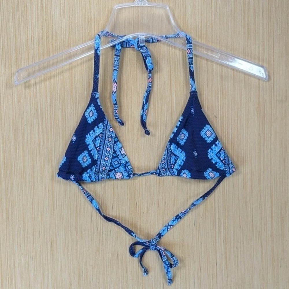 Aerie Blue Geometric Paisley Triangle Bikini Top Halter Size Small Beach Swim